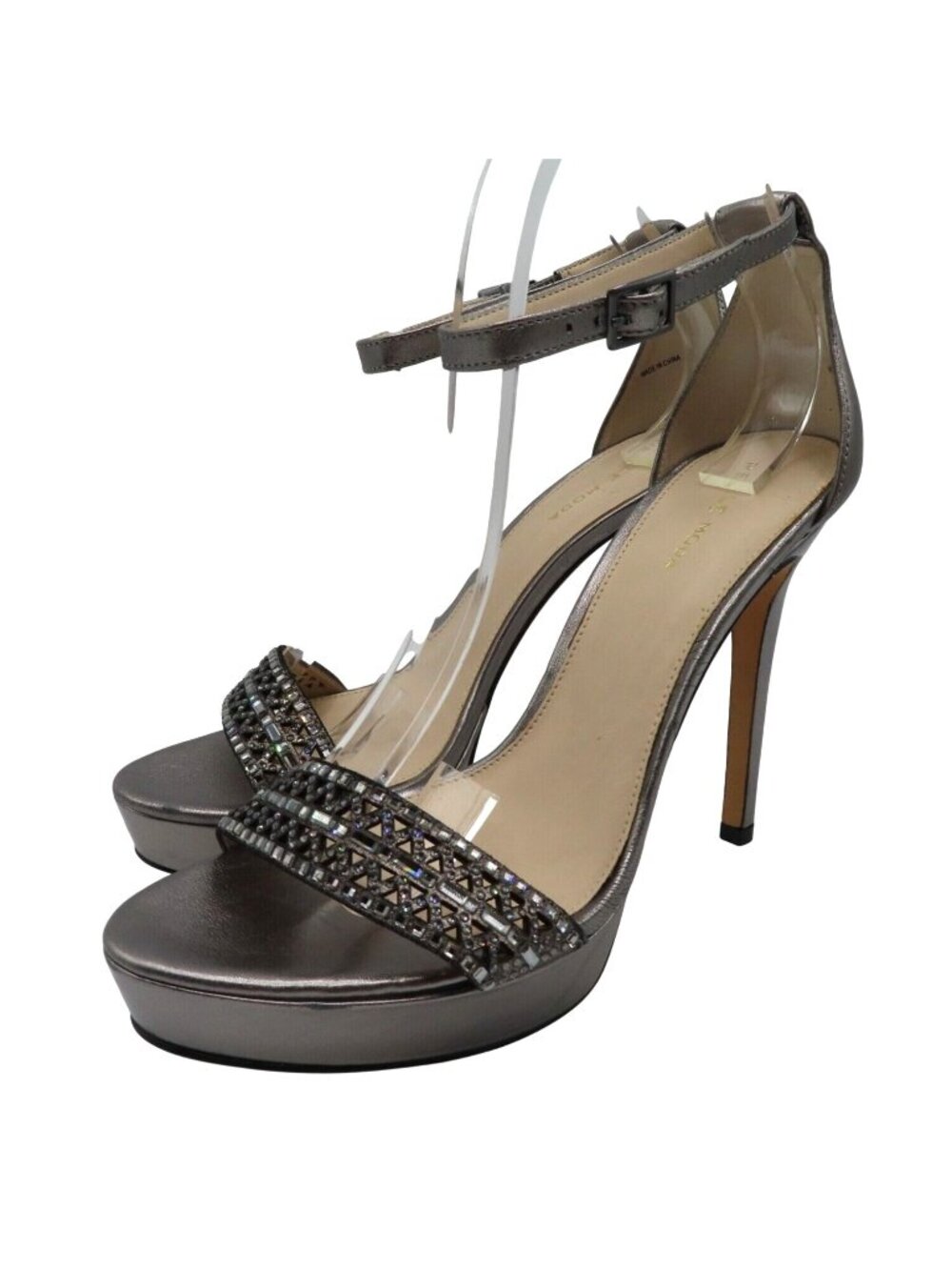 Pelle Moda Womens 9.5 Rhinestone Bling Silver Gray Metallic Platform Heels Shoes